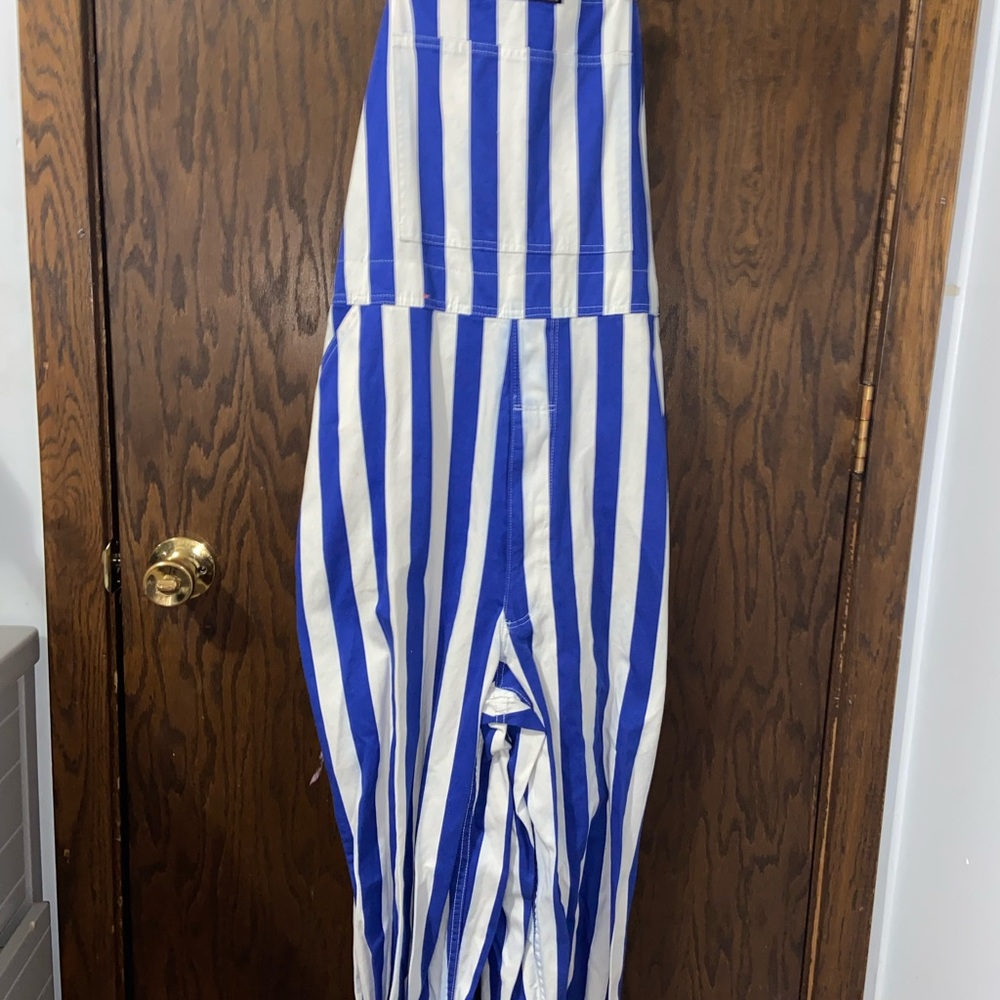 Game day bibs, blue and white overalls